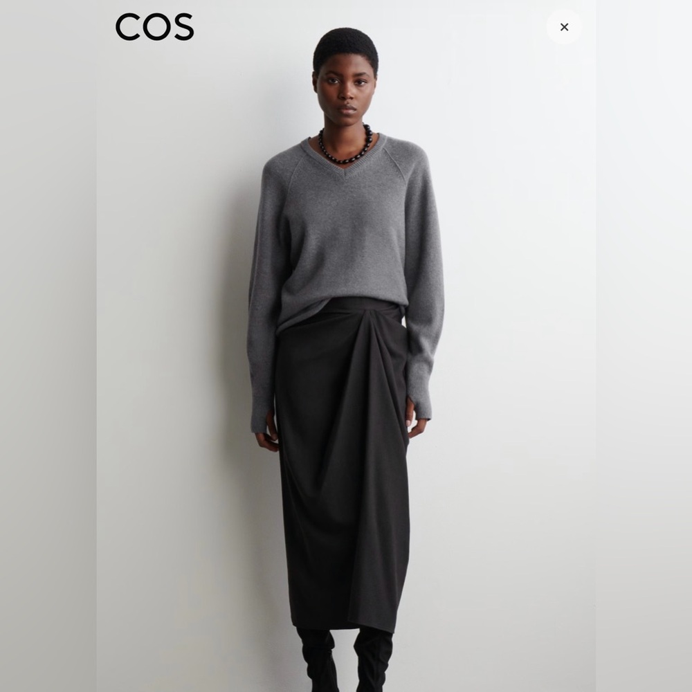 COS Draped Wool Blend midi skirt - deep charcoal gray - US size 8 NWT